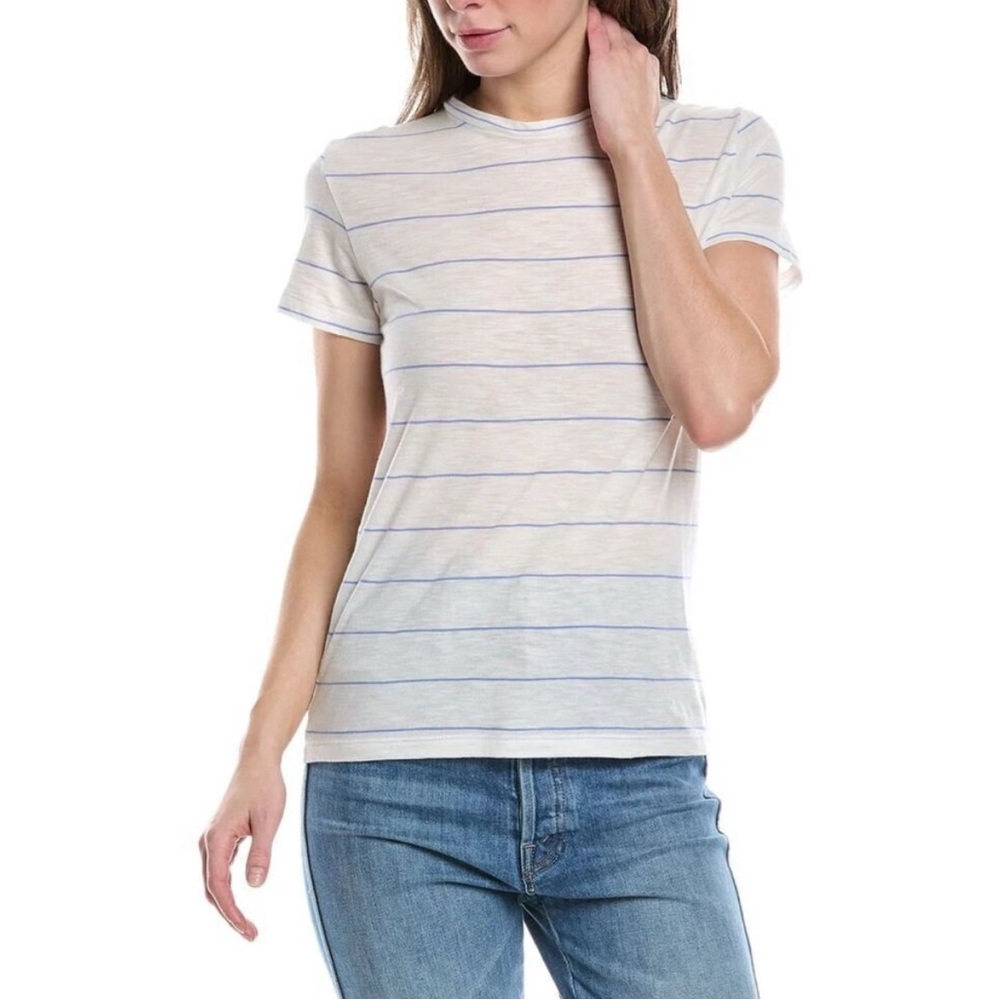 Vince Cream and Blue Striped Short Sleeve Tee